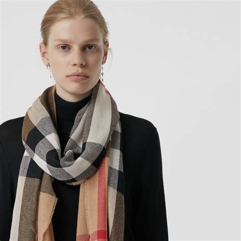 burberry check merino wool and cashmere blend scarf camel|burberry check scarf.